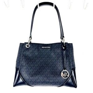 Michael Kors Nicole Shoulder Handbag Purse Large Black Logo print Tote Satchel